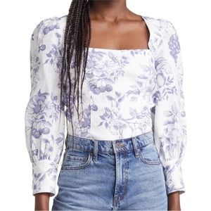 Reformation Stilton Puff Sleeve Carla Floral Linen Long Sleeve Blouse